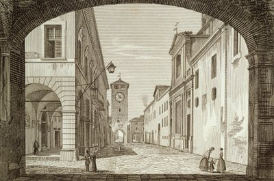 منظر لساحة قلعة بولونيز في Legation of Ravenna ، نقشها أخيل باربوني (1783-1841) ، إيطاليا بواسطة أشيل باربوني