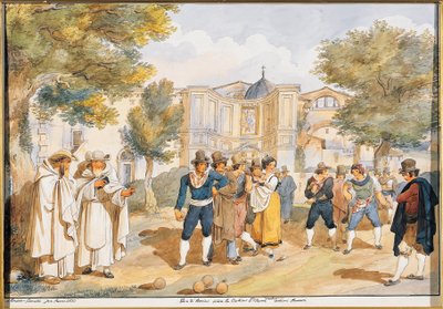لعب البوتشي في سانتا ماريا ديجلي أنجيلي في روما ، أشيل بينيلي (1809-1841) ، إيطاليا بواسطة أخيل بينيلي
