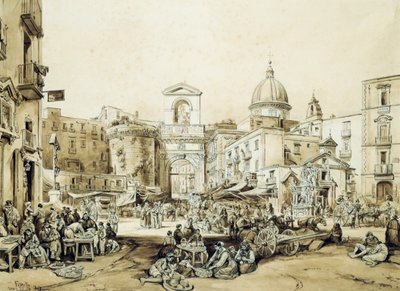 بورتا كابوانا في نابولي ، بواسطة أشيل فيانيلي (1803-1894) ، بني داكن ، 43x60.5 سم بواسطة أخيل فيانيلي