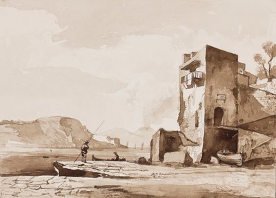 ربما من وجهة نظر Posillipo ، مع Vesuvius في المسافة ، مع إضافات من تلميذ Borbone (يغسل قلم رصاص و بني داكن على الورق) بواسطة أخيل فيانيلي