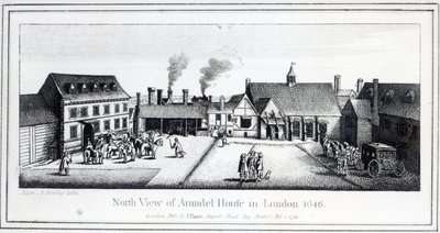 المنظر الشمالي لـ Arundel House في لندن محفوراً بواسطة Wenceslaus Hollar في عام 1646 ونشر في عام 1792 بواسطة آدم ألكسيوس بيرلينج