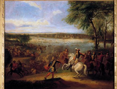 The Passage of the Rhine by Louis XIV (1638-1715) before Tolhuis 12/07/1672 Painting by Adam Frans Van der Meulen (1632-1690) Sun. 0,6x0,7 m بواسطة Adam Frans van der Meulen