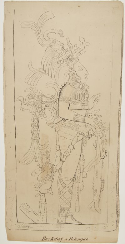 Bas Relief at Palenque ، المكسيك (بالحبر الأسود والجرافيت) بواسطة أديلا بريتون