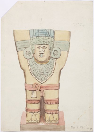 Caryatid I ، الغرفة الخارجية ، المعبد العلوي لجاغوار (المعبد A) ، تشيتشن إيتزا ، المكسيك (ألوان مائية) بواسطة أديلا بريتون