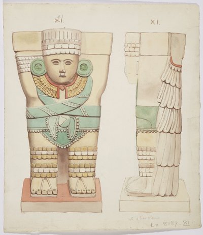 Caryatid from the outer chamber, Temple A, ball court Chichen Itza, Mexico (watercolor) بواسطة أديلا بريتون