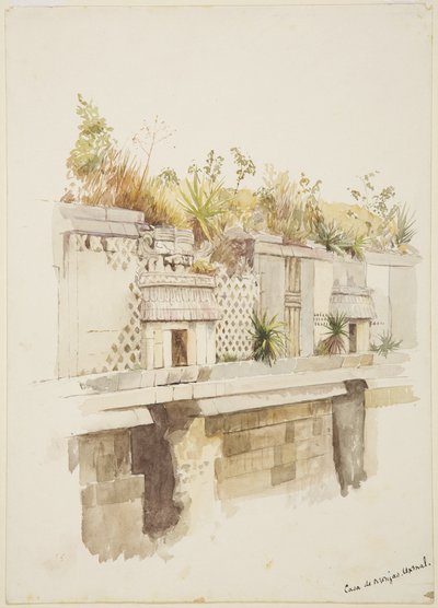 Casa de Monjas, Uxmal, Mexico Painting of the upper floor of the ruins (watercolor) بواسطة أديلا بريتون