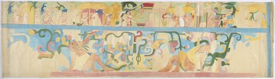 Copy of a mural painting from the south west wall, Upper Temple of the Jaguars, Chichen Itza, Mexico (watercolor & bodycolour) بواسطة أديلا بريتون