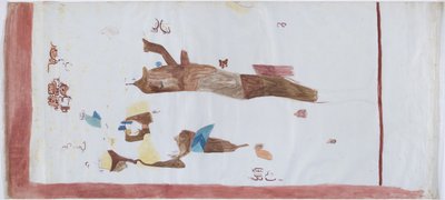 نسخة من لوحة جدارية من غرفة صغيرة ، أكانش ، المكسيك ، خطوط قلم رصاص ، ألوان مائية في ثلاثة أجزاء (خطوط قلم رصاص وألوان مائية) بواسطة أديلا بريتون