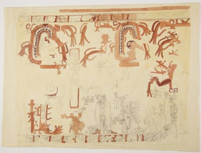 Design from a pot Belize (formerlyBritish Honduras) Design includes human figures and feathered serpents (watercolor) بواسطة أديلا بريتون