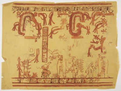 Design from a pot Belize (formerlyBritish Honduras) Design includes human figures and feathered serpents (watercolor) بواسطة أديلا بريتون