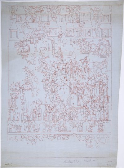 رسم الجدار الجنوبي ، المعبد العلوي لجاكوار ، تشيتشن إيتزا ، المكسيك (بالحبر الأحمر) بواسطة أديلا بريتون
