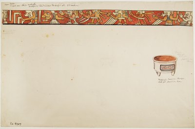 الإطار الداخلي لإناء ثلاثي القوائم (يصور أشكالًا غريبة) وإناء أبيض به تصميمات موجودة في مستطيلات (ألوان مائية) بواسطة أديلا بريتون