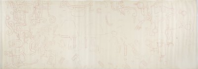 Painting from the north wall, Upper Temple of the Jaguars, Chichen Itza, Mexico Centre section (red ink & graphite) بواسطة أديلا بريتون