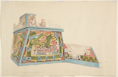 Painting of a stone relief from Xochicalco, Mexico North end of west side of lower terrace Watercolour (watercolor) بواسطة أديلا بريتون