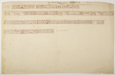 أطلال / نقوش حجرية في معبد في أوكسمال ، المكسيك تصور إفريز (ألوان مائية) بواسطة أديلا بريتون
