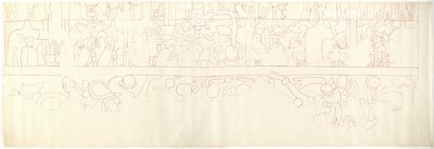 South Wall, Upper Temple of the Jaguars, Chichen Itza, Mexico South quarter (red ink & graphite) بواسطة أديلا بريتون