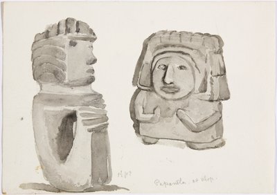 Stone figures at Papantla, Mexico (watercolor) بواسطة أديلا بريتون