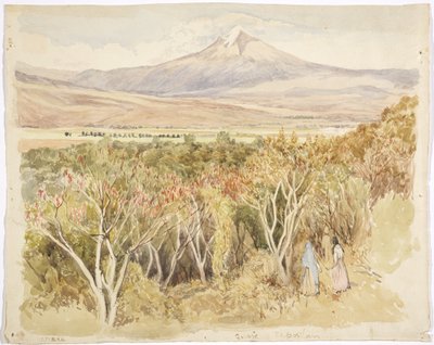 بركان Popocatépetl من Yautepec ، ولاية موريلوس ، المكسيك (ألوان مائية وجرافيت) بواسطة أديلا بريتون