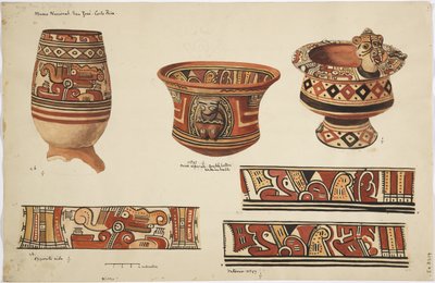 Three jars and three designs from Nicoya, Costa Rica (watercolor) بواسطة أديلا بريتون