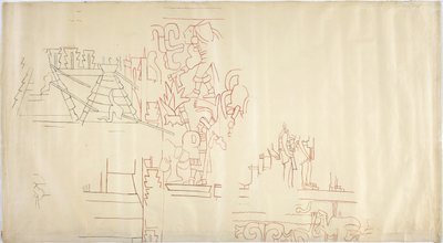 Tracing of a wall painting from Casa de Monjas, Chichen Itza,Mexico Traced and inked over in black and red ink (red & black ink & graphite) بواسطة أديلا بريتون