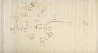 Tracing of a wall painting from Casa de Monjas, Chichen Itza, MexicoVault in large chamber (red, black & brown ink & graphite) بواسطة أديلا بريتون