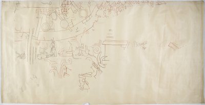 Tracing of a wall painting from Casa de Monjas, Chichen Itza, MexicoVault in large chamber (red, black & brown ink & graphite) بواسطة أديلا بريتون