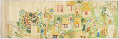 Tracing of a wall painting from north end of west wall, Upper Temple of the Jaguars, Chichen Itza, Mexico  (watercolor & bodycolour) بواسطة أديلا بريتون