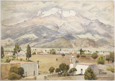 Village in the foreground and mountains behind (watercolor) بواسطة أديلا بريتون