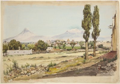 البراكين Popocatépetl و Iztaccíhuatl البراكين ، بويبلا ، المكسيك (ألوان مائية) بواسطة أديلا بريتون