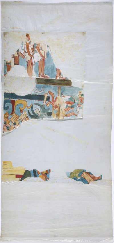 ألوان مائية على ورق من الكتان ، رسم جداري من قبو في غرفة كبيرة ، كاسا دي مونجاس ، تشيتشن إيتزا ، المكسيك (ألوان مائية ولون للجسم) بواسطة أديلا بريتون