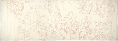south wall, Upper Temple of the Jaguars, Chichen Itza, Mexico North central quarter (red ink & graphite) بواسطة أديلا بريتون