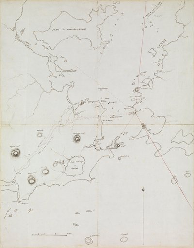 خريطة لميناء ريو دي جانيرو، البرازيل، حوالي عام 1849 (قلم، حبر) بواسطة الأدميرال السير إدوارد جينيس فانشاو