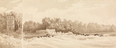 "برج مهدم في موقع بلدة بنما القديمة، دمره مورغان القرصان في 1670، مارس 1850 بواسطة الأدميرال السير إدوارد جينيس فانشاو