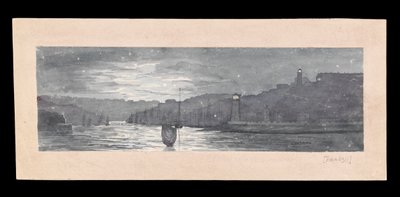 مصب نهر تاين، مع نورث وساوث شيلدز، تحت ضوء القمر، حوالي عام 1840 (لوحة مائية، خدش، ورق) بواسطة الأدميرال السير إدوارد جينيس فانشاو