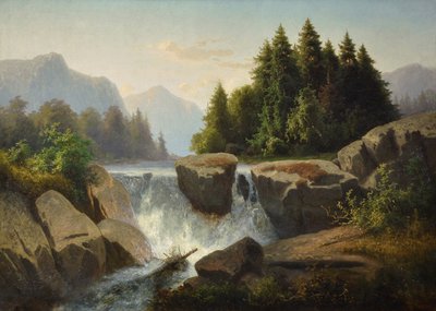 المناظر الطبيعية الجبلية مع شلال ، ج. 1853 بواسطة أدولف كوساريك