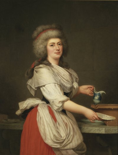 Adelaide Augie (أو Auguier) ، خادمة للملكة في دور اللبن في Trianon - مدام Adelaide Aughie ، صديقة الملكة ماري أنطوانيت ، كعاملة ألبان في Trianon ، بواسطة Wertmuller ، Adolf Ulrik (1751-1811). زيت على قماش بواسطة أدولف أولريتش ويرتمولر