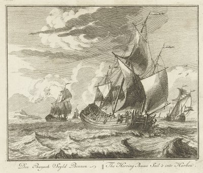 أشرعة أنبوبة الرنجة إلى الوطن ، ج .1725 Den Buysch Seyld Binnen / The Herring Busse Sail