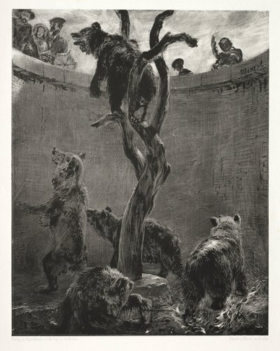 مقال عن الحجر مع فرشاة ومكشطة: The Bear Pit ، 1851. بواسطة أدولف مينزل