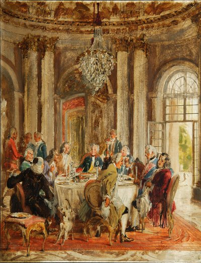 المائدة المستديرة لفريدريك الثاني في رسم سانسوسي ، 1848 بواسطة أدولف مينزل