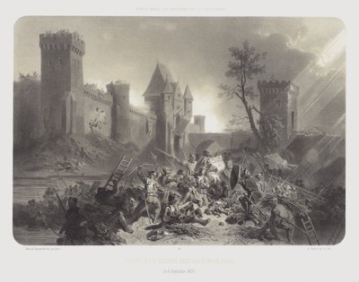 أصيب جان دارك أمام أسوار باريس ، 8 سبتمبر 1429 (ليثو) بواسطة Adolphe Jean-Baptiste (بعد) Bayot