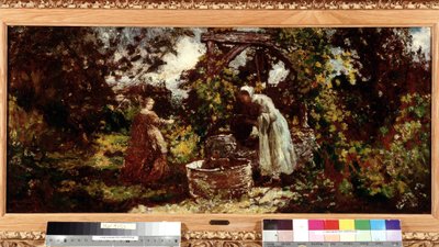 أناقة وخادمتها في البئر لوحة لأدولف مونتيسيلي (1824-1886) خافت. 34،5x69،5 cm إشارة إلزامية: مجموعة التأسيس المتعلقة ببروفانس ، مرسيليا بواسطة أدولف جوزيف توماس مونتيسيلي