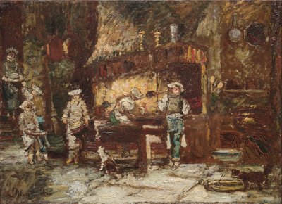 مطبخ روتيزيري دي دو باون، حوالي 1875-1881 (زيت على لوح خشبي) بواسطة أدولف جوزيف توماس مونتيسيلي
