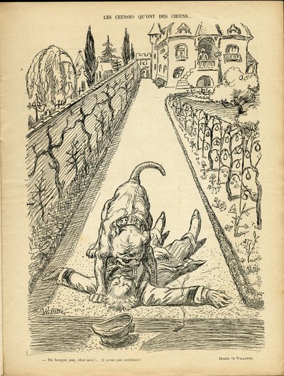Illustration of Adolphe dit Willette (1857-1926) in Le Rire, 27/02/09 - Les ceusses que on des chiens - Architecture Urbanisme, Animals - Dog, Pitt-Bull بواسطة أدولف ليون ويليت