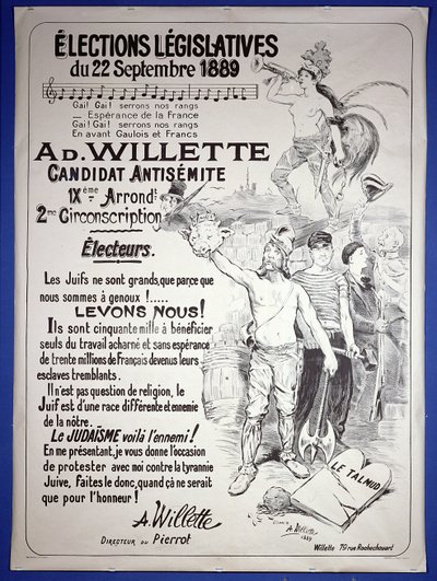 ملصق للترويج لانتخاب الفنان في الانتخابات التشريعية لشهر سبتمبر 1889 بواسطة Adolphe Leon Willette