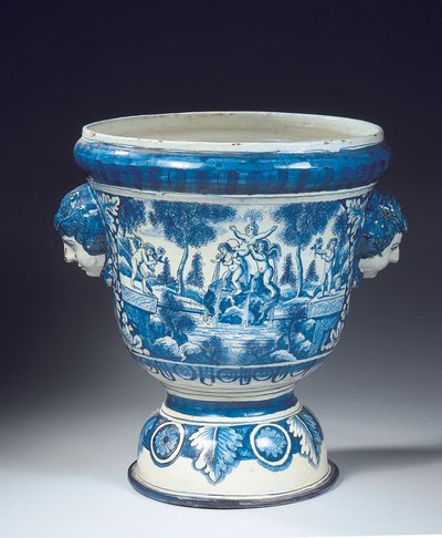 جرة حديقة أسطورية كبيرة باللونين الأزرق والأبيض من Delft على الطراز الباروكي ، حوالي 1700 (سيراميك) بواسطة Adriaen (fl. 1868 d.1701) (attr.to) Kocks