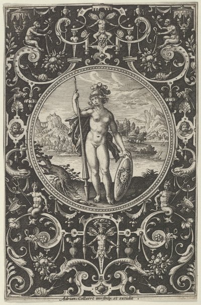 Minerva في إطار زخرفي مع Grotesques ، من دينونة باريس ، 1580-1600. بواسطة أدريان كوليرت