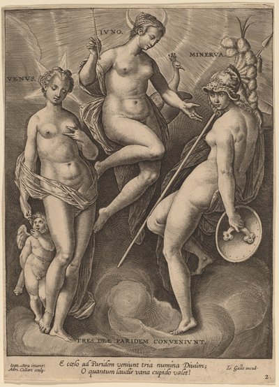 فينوس وجونو ومينيرفا بواسطة Adriaen Collaert after Jan van der Straet