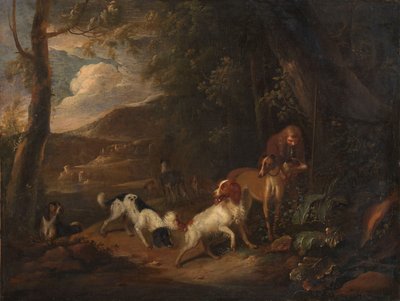 الصياد مع كلاب الصيد على حافة الغابة بواسطة Adriaen Cornelisz Beeldemaker