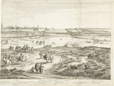 منظر لبيثون (الورقة اليمنى) Veue de la Ville de Bethune en Artois (العنوان على الكائن) بواسطة Adam Frans van der Meulen