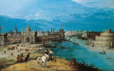 Hunting the lion at the Gates of Babylon (oil on canvas) بواسطة Adriaen I van Nieulandt